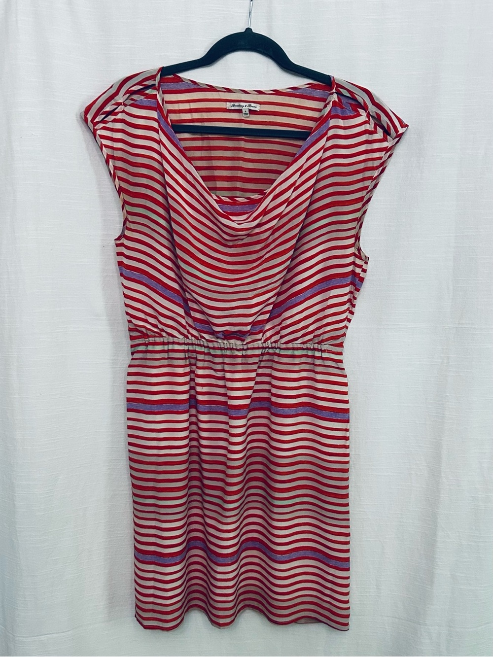 Madewell Broadway and Broom 100% Silk Striped Red and Cream Cowl Neck Mini Dress